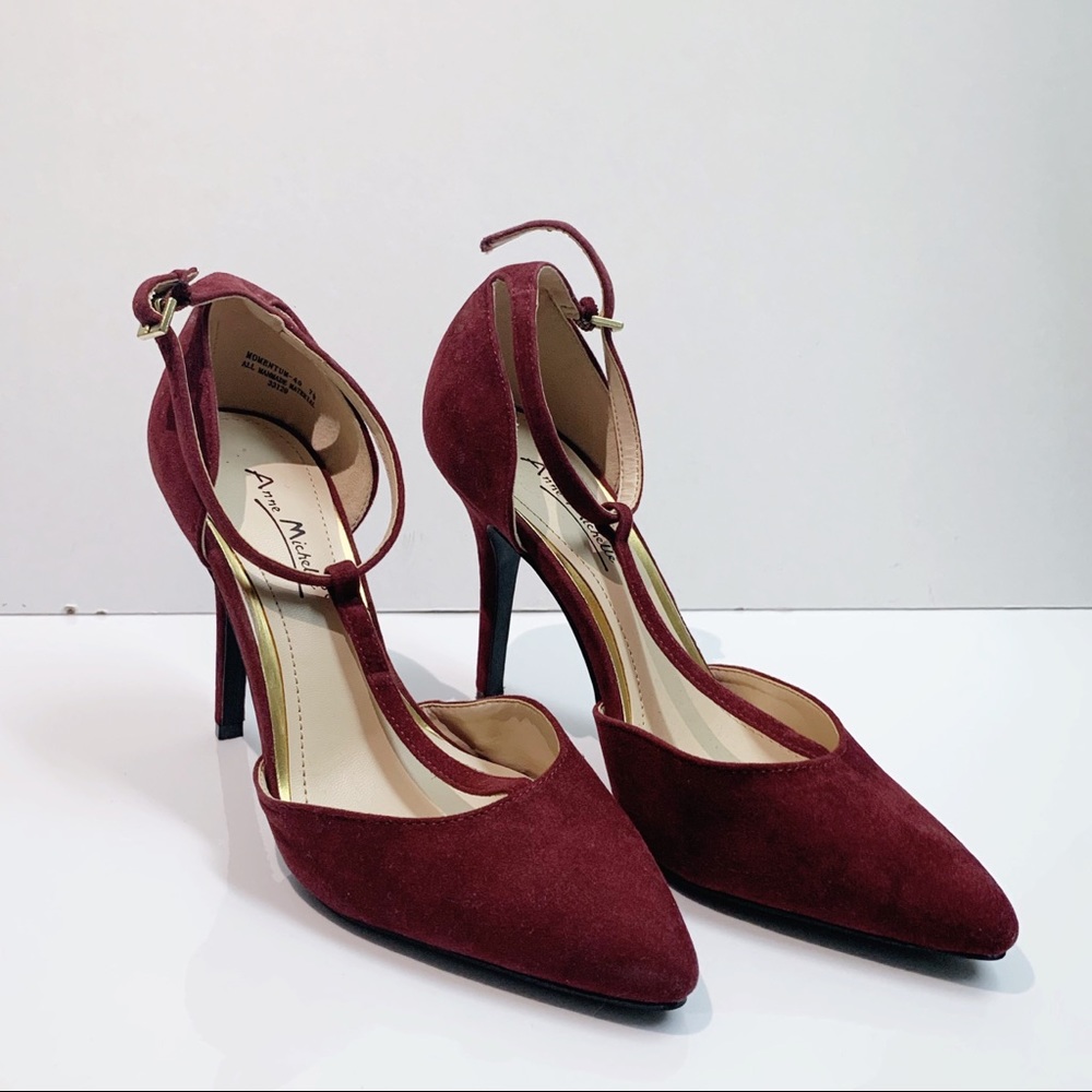 Velvet burgundy T-Strap Stiletto heel